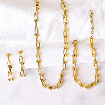 Wholesale Jewelry Simple Style U Shape 304 Stainless Steel 18K Gold Plated Plating Chain Bracelets Earrings Necklace