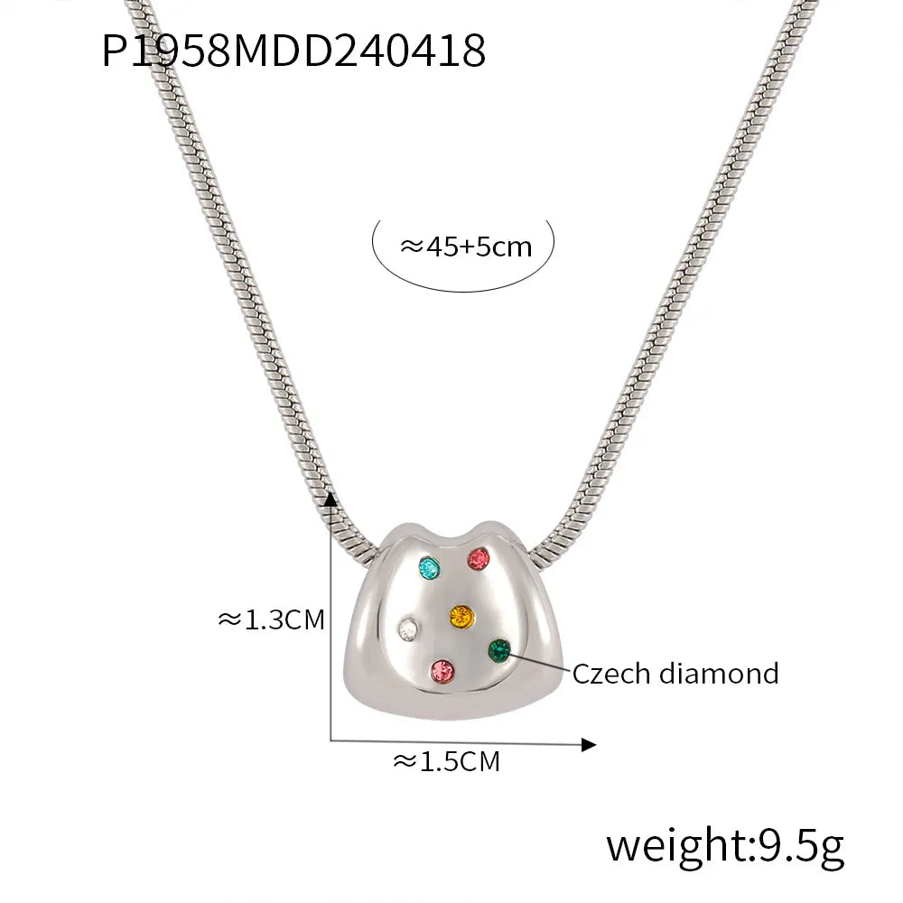 Titanium Steel Simple Style Plating Geometric Artificial Diamond Pendant Necklace