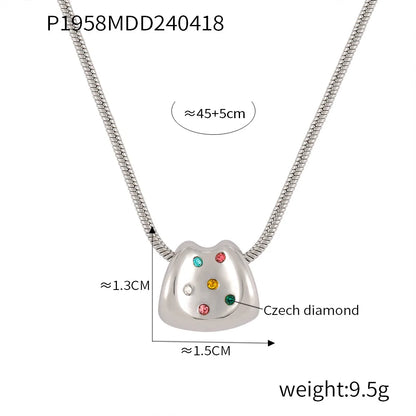 Titanium Steel Simple Style Plating Geometric Artificial Diamond Pendant Necklace