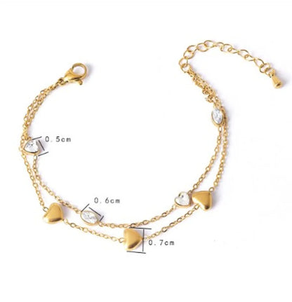 Simple Style Heart Shape Eye Flower 304 Stainless Steel 18K Gold Plated Glass Stone Bracelets In Bulk