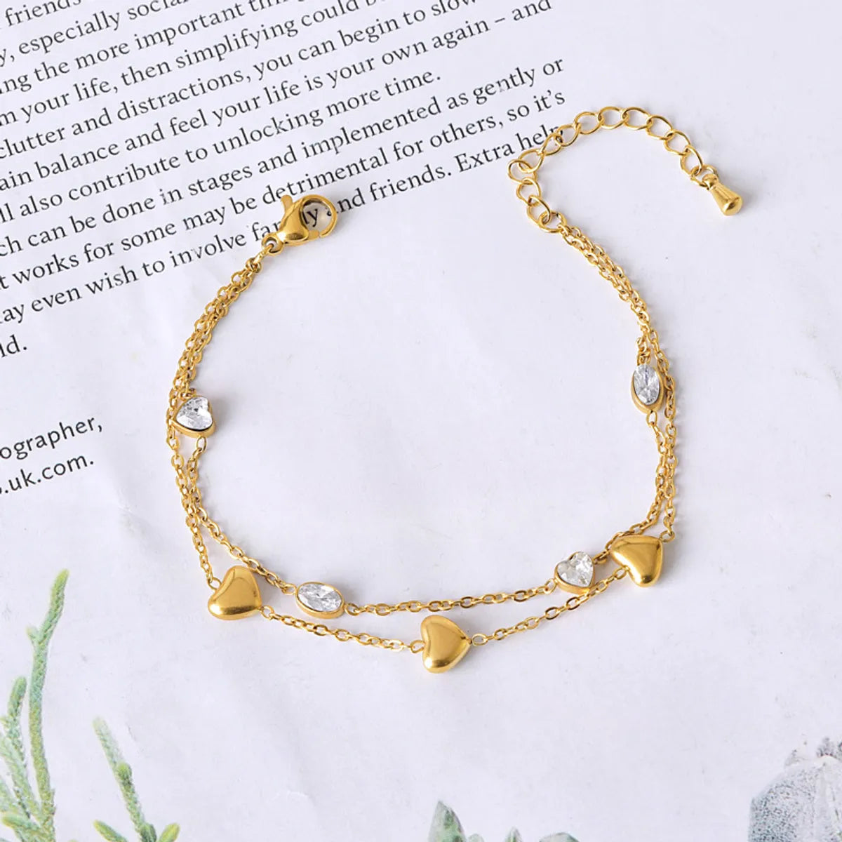 Simple Style Heart Shape Eye Flower 304 Stainless Steel 18K Gold Plated Glass Stone Bracelets In Bulk