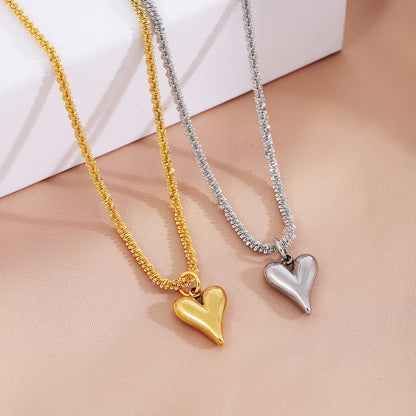 Titanium Steel Simple Style Plating Heart Shape Pendant Necklace