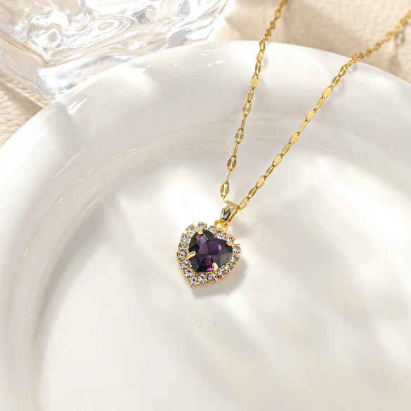 Titanium Steel Simple Style Plating Heart Shape Zircon Pendant Necklace