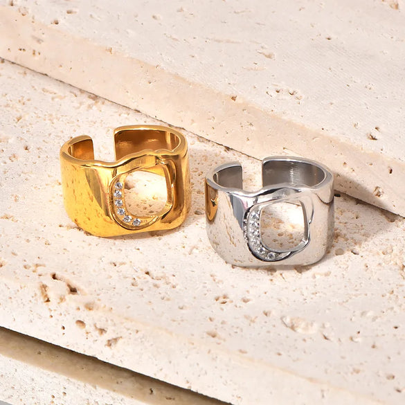 Titanium Steel Simple Style Solid Color Hollow Out Inlay Zircon Open Rings