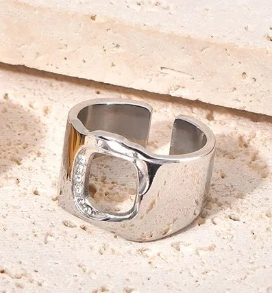 Titanium Steel Simple Style Solid Color Hollow Out Inlay Zircon Open Rings