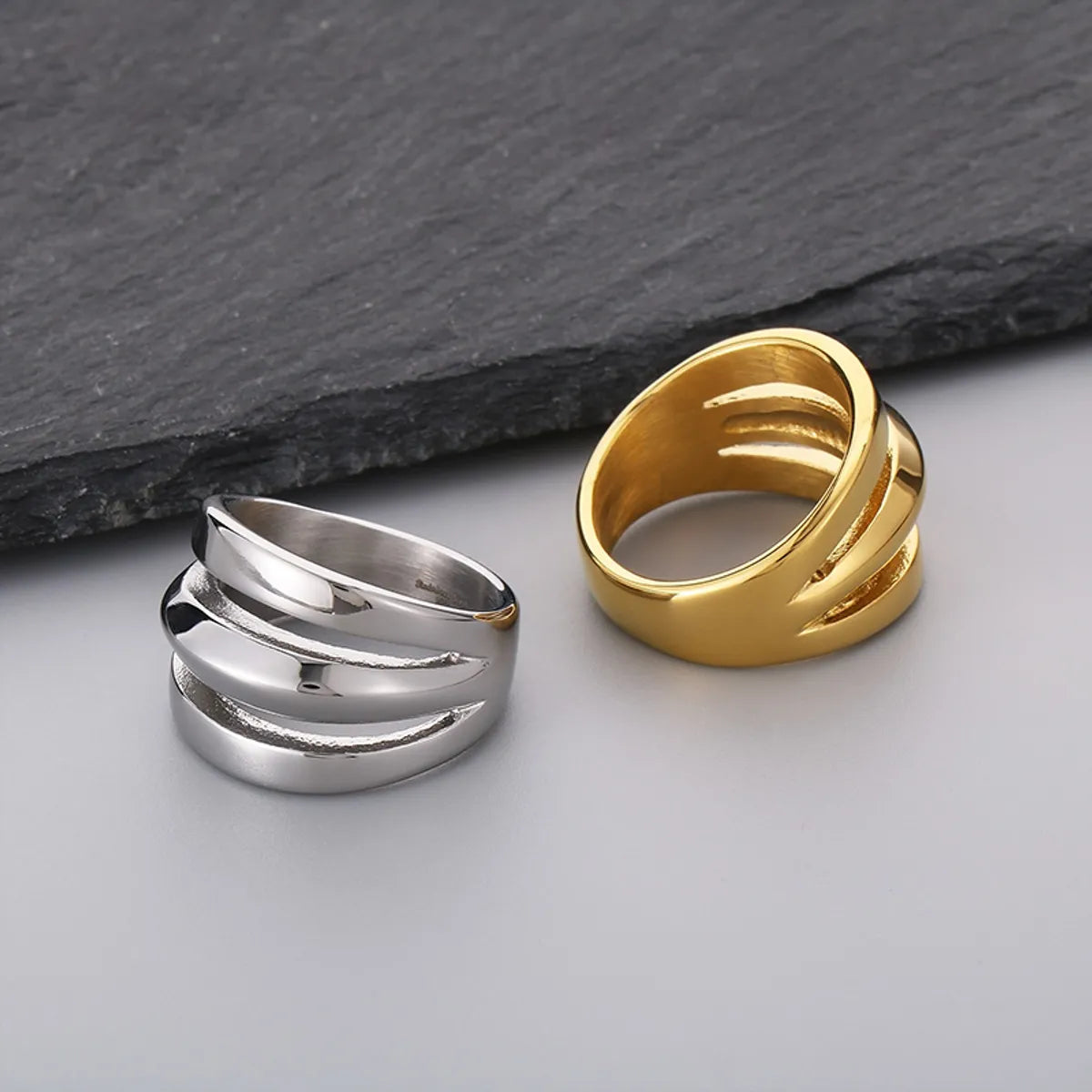 Titanium Steel Simple Style Solid Color Hollow Out Rings