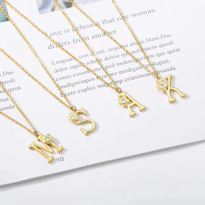 Titanium Steel Simple Style Streetwear Inlay Letter Flower Zircon Pendant Necklace