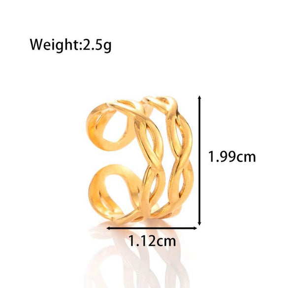 Titanium Steel Simple Versatile Hollow Pattern Ring And Adjustable Bracelet With Electroplating