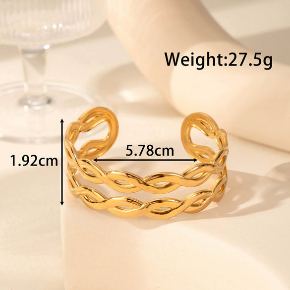 Titanium Steel Simple Versatile Hollow Pattern Ring And Adjustable Bracelet With Electroplating