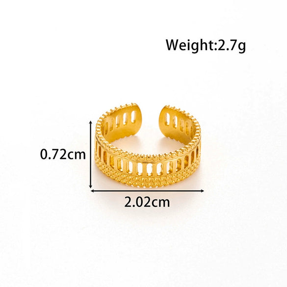 Titanium Steel Simple Versatile Hollow Pattern Ring And Adjustable Bracelet With Electroplating