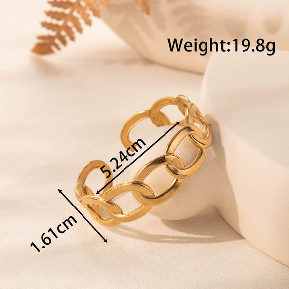 Titanium Steel Simple Versatile Hollow Pattern Ring And Adjustable Bracelet With Electroplating