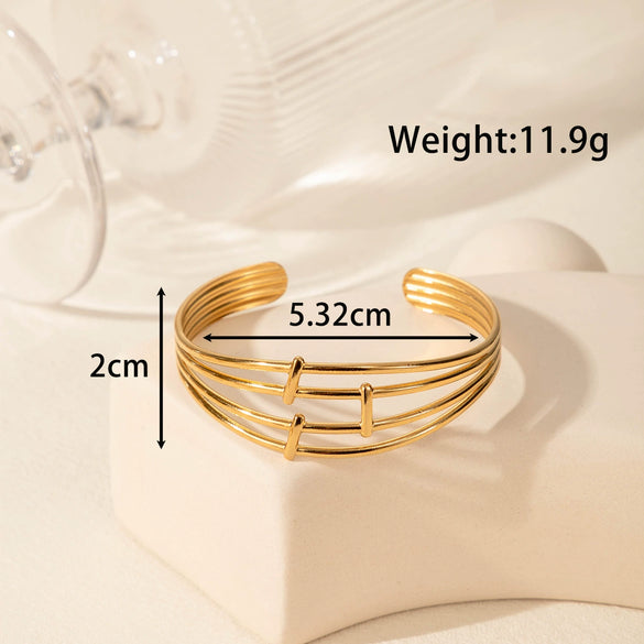 Titanium Steel Simple Versatile Hollow Pattern Ring And Adjustable Bracelet With Electroplating