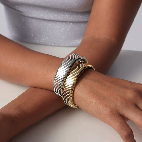 Titanium Steel Singlelayer Elastic Snake Chain Bracelet Geometric Diamond Style