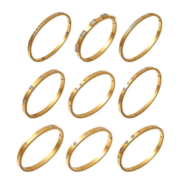 316L Stainless Steel Sixpointed Star Buckle Bracelet 18K Goldplated With Zircon