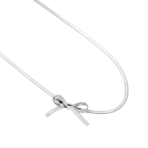 Titanium Steel Snake Bone Chain Bow Necklace Gold Plated