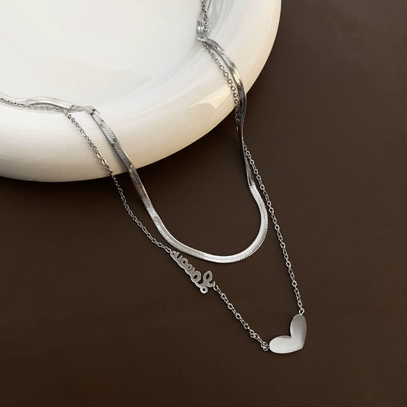 Titanium Steel Snake Bone Chain Necklace With Geometry Pendant For Women Real Gold Plating