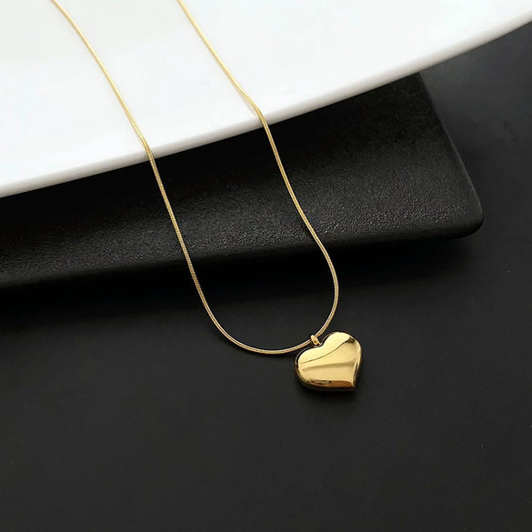 Titanium Steel Snake Bone Chain Necklace With Geometry Pendant For Women Real Gold Plating