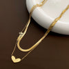Titanium Steel Snake Bone Chain Necklace With Geometry Pendant For Women Real Gold Plating