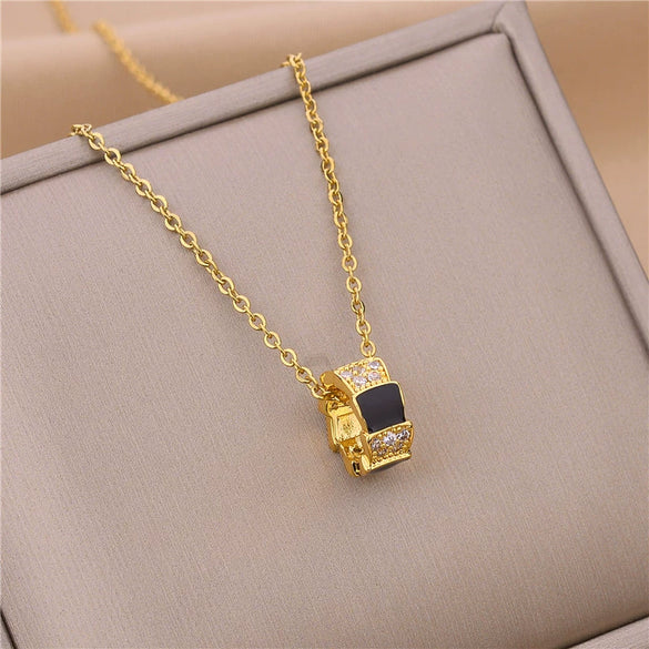 Titanium Steel Snake Bone Pendant Necklace With Drop Shape Pattern Rose Gold Electroplated Simple Cartoon Style