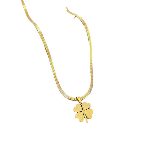 Titanium Steel Snake Chain Four Leaf Flower Geometric Style Electroplated Unisex Necklace