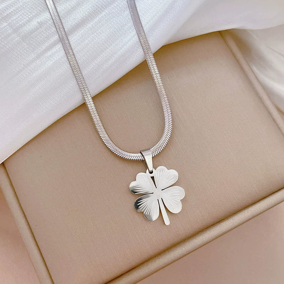 Titanium Steel Snake Chain Four Leaf Flower Geometric Style Electroplated Unisex Necklace