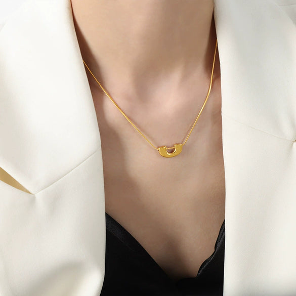 Titanium Steel Snake Chain Lock Pendant Necklace With Geometric Pattern Hip Hop Style Electroplated For Women