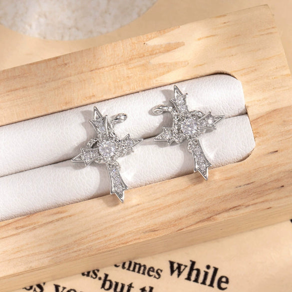 Titanium Steel Snake Cross Inlaid Zircon Couple Earrings