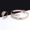 Stainless Steel Snake Shaped Open Ring Bracelet With White Shell And Diamond Accent Minimal Fashion Jewelry