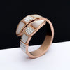 Stainless Steel Snake Shaped Open Ring Bracelet With White Shell And Diamond Accent Minimal Fashion Jewelry