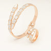 Stainless Steel Snake Shaped Open Ring Bracelet With White Shell And Diamond Accent Minimal Fashion Jewelry