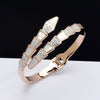 Stainless Steel Snake Shaped Open Ring Bracelet With White Shell And Diamond Accent Minimal Fashion Jewelry