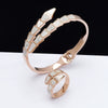 Stainless Steel Snake Shaped Open Ring Bracelet With White Shell And Diamond Accent Minimal Fashion Jewelry