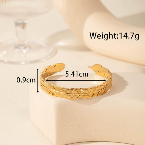 Titanium Steel Snakeshaped Ginkgo Leaf Cold Style Simple Allmatch Opening Adjustable Bracelet Electroplated