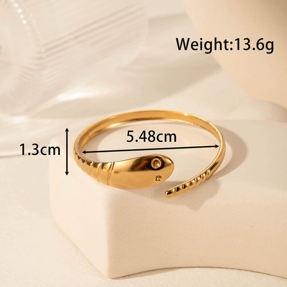 Titanium Steel Snakeshaped Ginkgo Leaf Cold Style Simple Allmatch Opening Adjustable Bracelet Electroplated