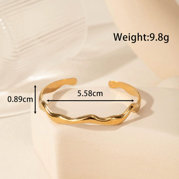 Titanium Steel Snakeshaped Ginkgo Leaf Cold Style Simple Allmatch Opening Adjustable Bracelet Electroplated