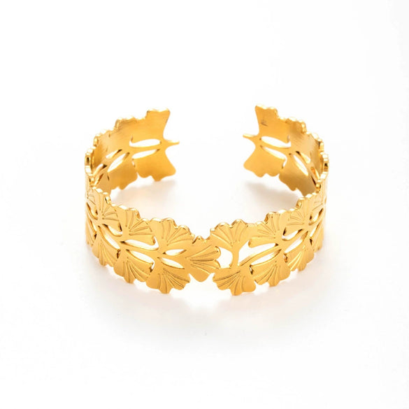 Titanium Steel Snakeshaped Ginkgo Leaf Cold Style Simple Allmatch Opening Adjustable Bracelet Electroplated