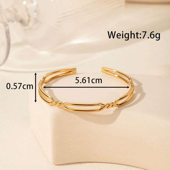 Titanium Steel Snakeshaped Ginkgo Leaf Cold Style Simple Allmatch Opening Adjustable Bracelet Electroplated