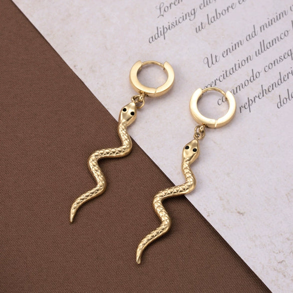 Titanium Steel Snakeshaped Leaf Chain Pendant Earrings For Women