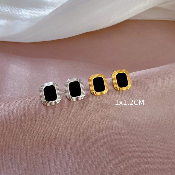 Titanium Steel Square Agate Minimalistic Electroplating Geometric Unisex Earrings