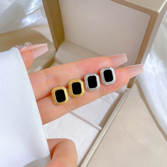 Titanium Steel Square Agate Minimalistic Electroplating Geometric Unisex Earrings