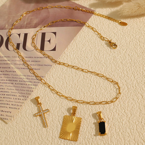 316L Stainless Steel Square Cross Combination Pendant Necklace With Electroplating Fashion Style For Women