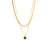Titanium Steel Square Geometric Diamond Pendant Necklace With Double Layer Chain And Electroplating Treatment