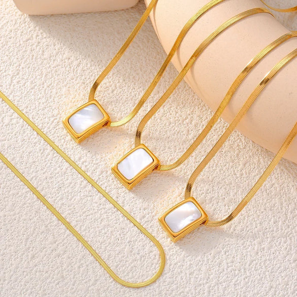 Titanium Steel Square Geometric Fritillaria Pendant Blade Necklace Gold Plated