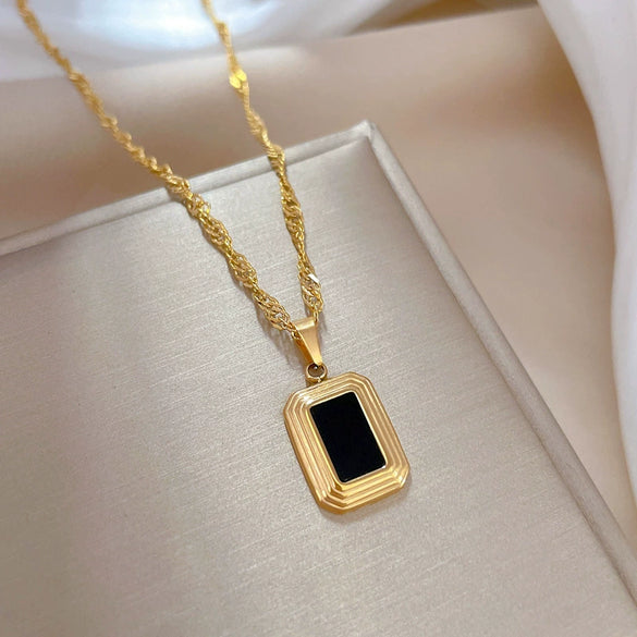 Titanium Steel Square Geometric Style Electroplated Fashion Necklace