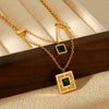 Titanium Steel Square Pendant Double Chain Necklace For Women With Geometric Pattern And Electroplating Treatment