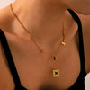 Titanium Steel Square Pendant Double Chain Necklace For Women With Geometric Pattern And Electroplating Treatment