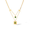 Titanium Steel Square Pendant Double Chain Necklace For Women With Geometric Pattern And Electroplating Treatment