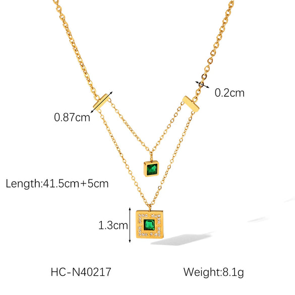 Titanium Steel Square Pendant Double Chain Necklace For Women With Geometric Pattern And Electroplating Treatment
