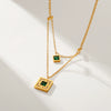 Titanium Steel Square Pendant Double Chain Necklace For Women With Geometric Pattern And Electroplating Treatment