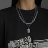 Titanium Steel Square Pendant Double Stack Cuba Thick Chain Necklace Geometric Style Unisex Hip Hop Sweater Chain Accessories